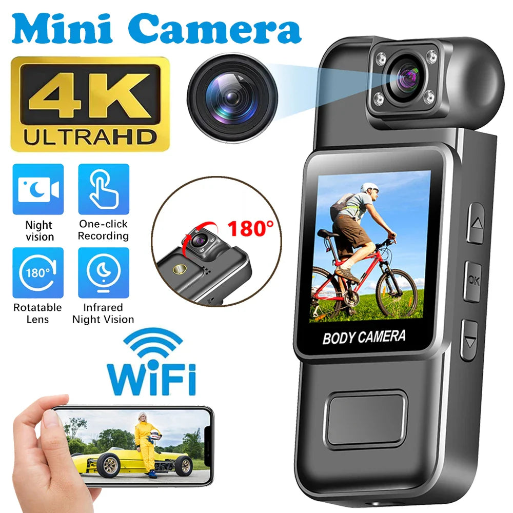 4K WiFi Mini Body Camera — Night Vision, Motion Detection & 8Hr Battery (Black)