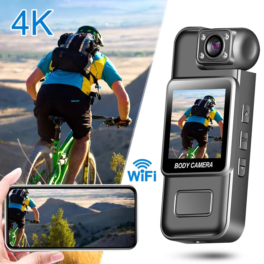 4K WiFi Mini Body Camera — Night Vision, Motion Detection & 8Hr Battery (Black)