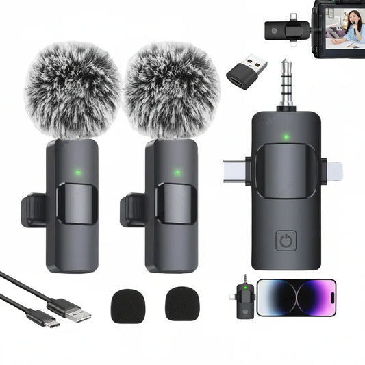 NNEOBA Wireless Lavalier Microphone for iPhone Android Live Recording