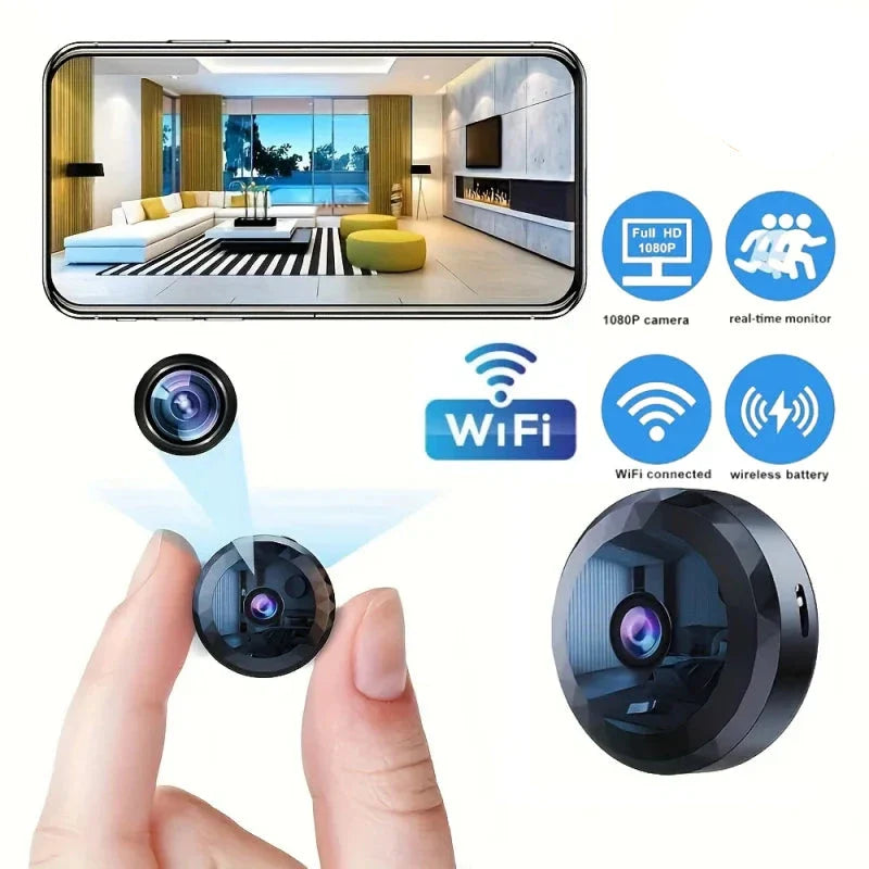 Mini 1080P WiFi Security Camera — Night Vision, Remote Monitoring & 360° Magnetic Mount (Black)