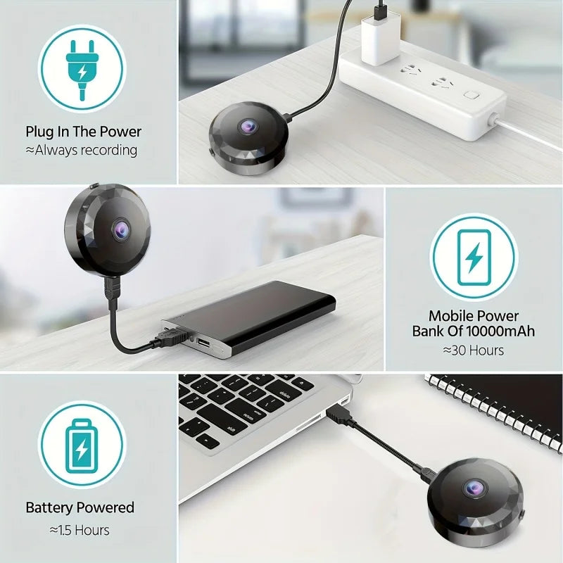 Mini 1080P WiFi Security Camera — Night Vision, Remote Monitoring & 360° Magnetic Mount (Black)