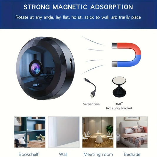 Mini 1080P WiFi Security Camera — Night Vision, Remote Monitoring & 360° Magnetic Mount (Black)